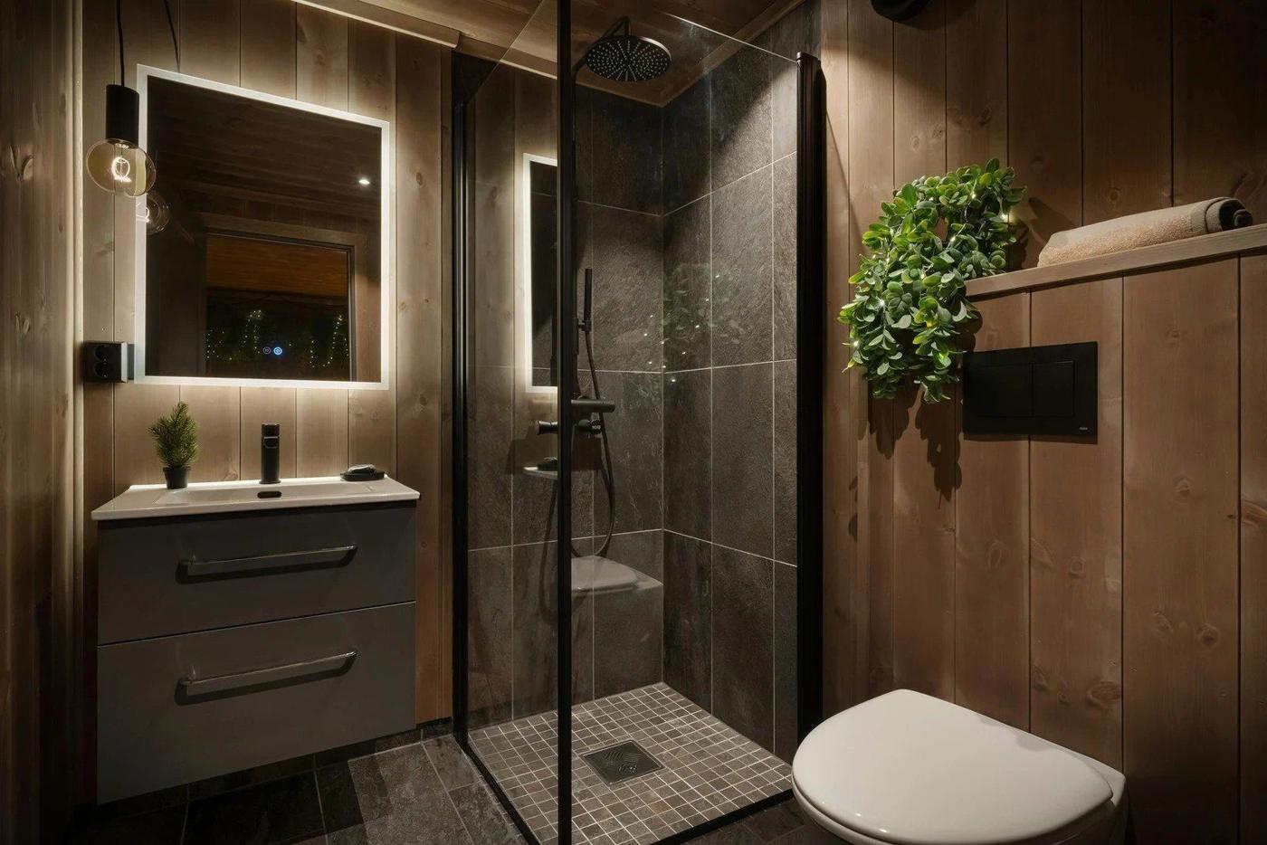 Dark tile shower