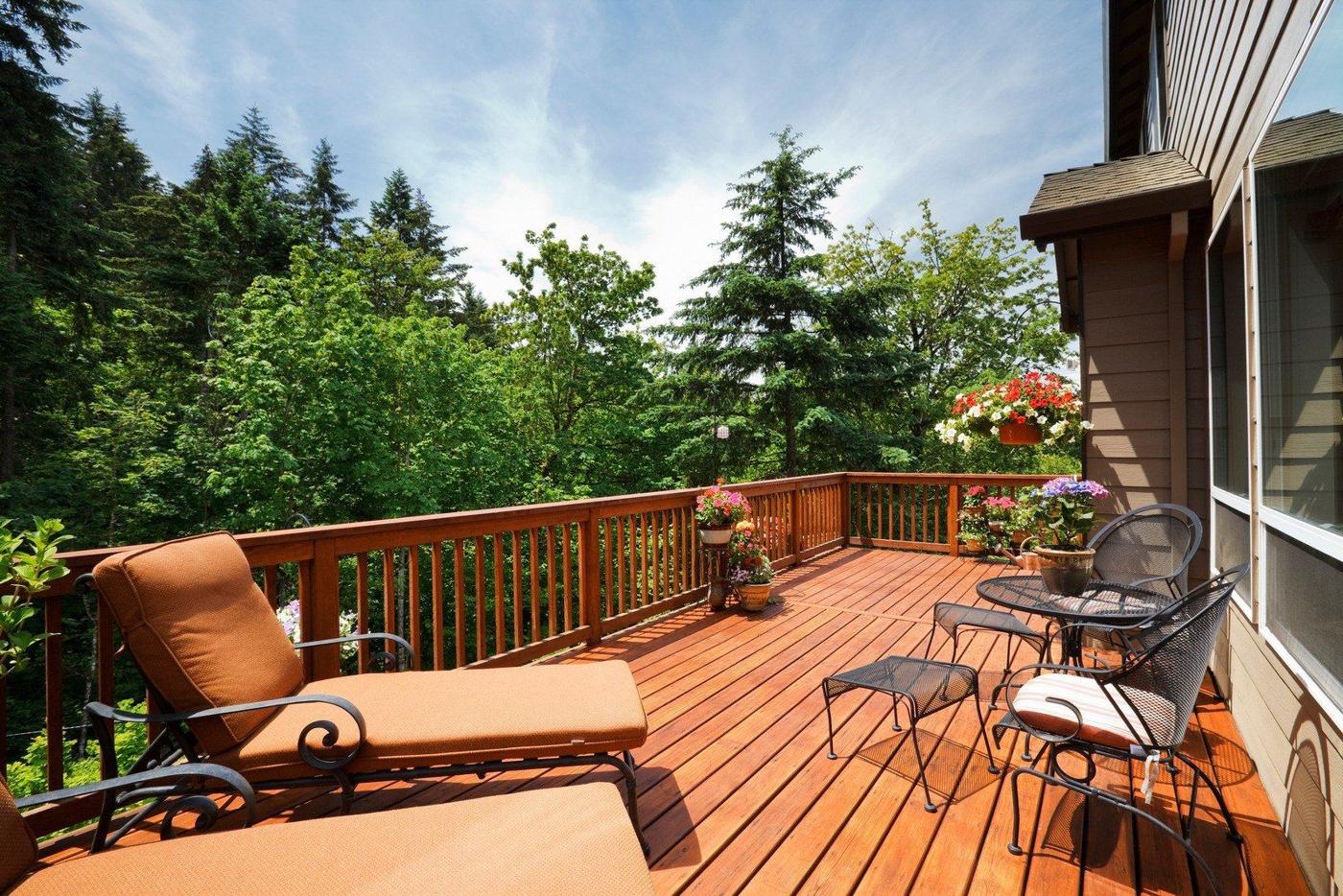 Wood deck with lounge chairs