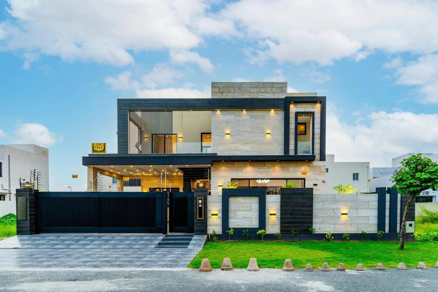 Modern home at night