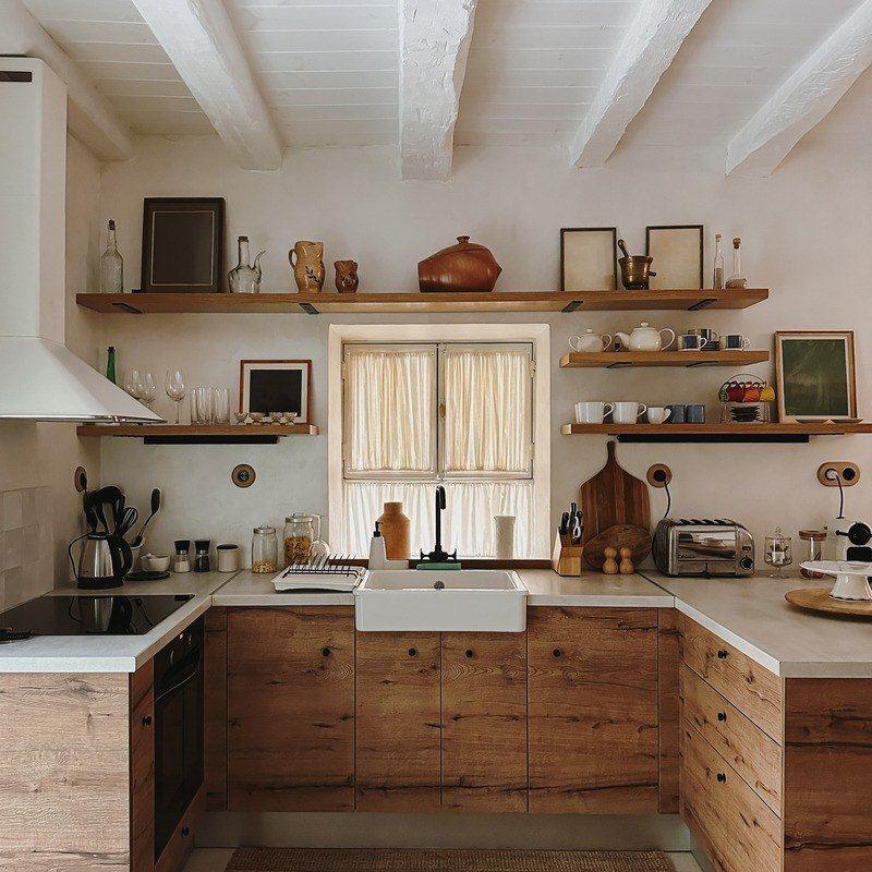 Farmhouse kitchen with open shelves